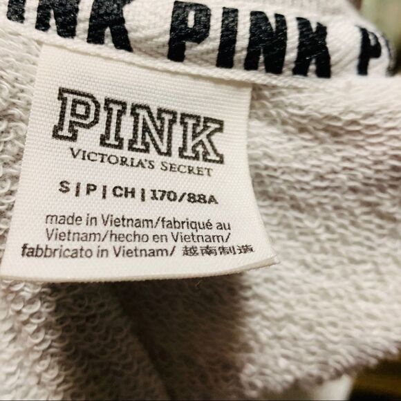 Victoria’s Secret PINK Gray Cutout Raw Edge Oversized Logo Fleece Sweatshirt S - Picture 5 of 10